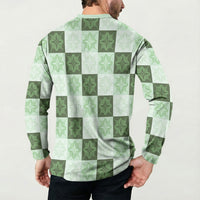 Sage Green Manta Ray Hawaiian Quilt Motif Button Sweatshirt
