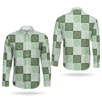 Sage Green Manta Ray Hawaiian Quilt Motif Couples Matching Off Shoulder Maxi Dress and Long Sleeve Button Shirt