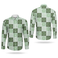 Sage Green Manta Ray Hawaiian Quilt Motif Couples Matching Short Sleeve Bodycon Dress and Long Sleeve Button Shirt