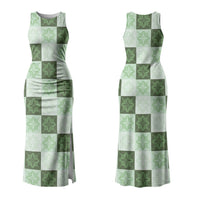 Sage Green Manta Ray Hawaiian Quilt Motif Family Matching Tank Maxi Dress and Hawaiian Shirt