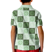 Sage Green Manta Ray Hawaiian Quilt Motif Kid Polo Shirt