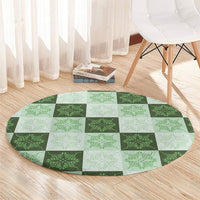 Sage Green Manta Ray Hawaiian Quilt Motif Round Carpet