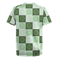 Sage Green Manta Ray Hawaiian Quilt Motif Rugby Jersey