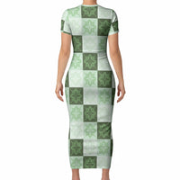Sage Green Manta Ray Hawaiian Quilt Motif Short Sleeve Bodycon Dress