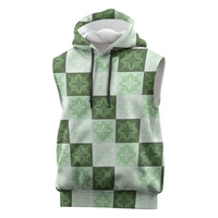 Sage Green Manta Ray Hawaiian Quilt Motif Sleeveless Hoodie