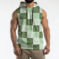 Sage Green Manta Ray Hawaiian Quilt Motif Sleeveless Hoodie
