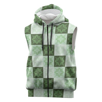 Sage Green Manta Ray Hawaiian Quilt Motif Sleeveless Zip Hoodie