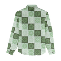 Sage Green Manta Ray Hawaiian Quilt Motif Women Casual Shirt