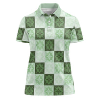 Sage Green Manta Ray Hawaiian Quilt Motif Women Polo Shirt