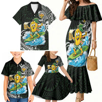 Aloha Hawaii Mango Surfing Family Matching Mermaid Dress and Hawaiian Shirt Polynesian Style
