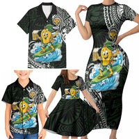 Aloha Hawaii Mango Surfing Family Matching Short Sleeve Bodycon Dress and Hawaiian Shirt Polynesian Style