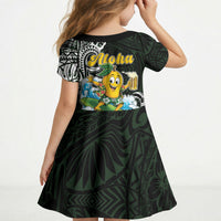 Aloha Hawaii Mango Surfing Kid Short Sleeve Dress Polynesian Style