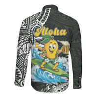 Aloha Hawaii Mango Surfing Long Sleeve Button Shirt Polynesian Style