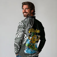 Aloha Hawaii Mango Surfing Long Sleeve Polo Shirt Polynesian Style
