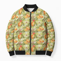 Vintage Hawaii Mango Bomber Puffer Jacket Yellow Green Hawaiian Palaka
