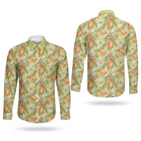Vintage Hawaii Mango Couples Matching Puletasi and Long Sleeve Button Shirt Yellow Green Hawaiian Palaka