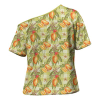 Vintage Hawaii Mango Cross Shoulder Shirt Yellow Green Hawaiian Palaka