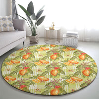 Vintage Hawaii Mango Round Carpet Yellow Green Hawaiian Palaka