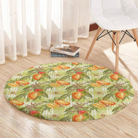 Vintage Hawaii Mango Round Carpet Yellow Green Hawaiian Palaka