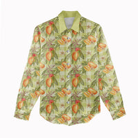 Vintage Hawaii Mango Women Casual Shirt Yellow Green Hawaiian Palaka