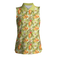 Vintage Hawaii Mango Women Sleeveless Polo Shirt Yellow Green Hawaiian Palaka