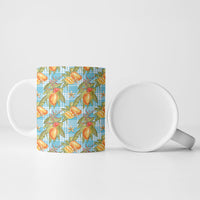 Vintage Hawaii Mango Ceramic Mug Blue Hawaiian Palaka