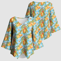 Vintage Hawaii Mango Kimono Sleeve Blouse Blue Hawaiian Palaka