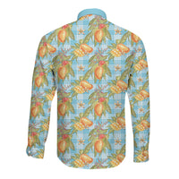 Vintage Hawaii Mango Long Sleeve Button Shirt Blue Hawaiian Palaka