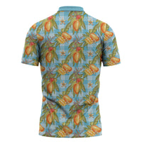 Vintage Hawaii Mango Zipper Polo Shirt Blue Hawaiian Palaka
