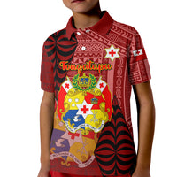 Personalized Tonga Kid Polo Shirt Coat Of Arms Tongatapu With Ngatu Pattern LT05 Kid Red - Polynesian Pride