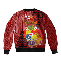 Personalized Tonga Sleeve Zip Bomber Jacket Coat Of Arms Tongatapu With Ngatu Pattern LT05 - Polynesian Pride