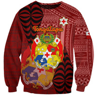 Personalized Tonga Sweatshirt Coat Of Arms Tongatapu With Ngatu Pattern LT05 Unisex Red - Polynesian Pride