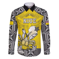 Personalised Happy Niue Constitution Day Family Matching Off Shoulder Maxi Dress and Hawaiian Shirt Niuean Crab Hiapo Pattern Yellow Version