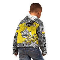 Personalised Happy Niue Constitution Day Kid Hoodie Niuean Crab Hiapo Pattern Yellow Version