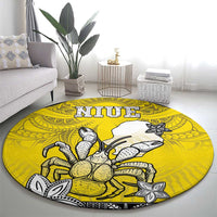Happy Niue Constitution Day Round Carpet Niuean Crab Hiapo Pattern Yellow Version