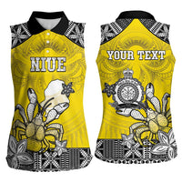 Personalised Happy Niue Constitution Day Women Sleeveless Polo Shirt Niuean Crab Hiapo Pattern Yellow Version LT05 - Polynesian Pride