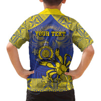 Personalised Niue The Rock Family Matching Puletasi and Hawaiian Shirt Niuean Crab Hiapo Pattern Blue Version LT05 - Polynesian Pride