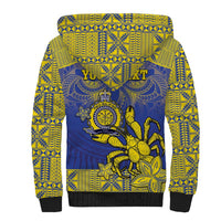 Personalised Niue The Rock Sherpa Hoodie Niuean Crab Hiapo Pattern Blue Version