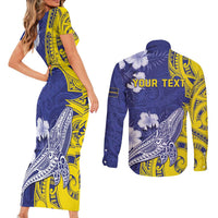 Personalised Nauru 92nd Anniversary Of Angam Couples Matching Short Sleeve Bodycon Dress and Long Sleeve Button Shirt Polynesian Whale Pattern LT05 - Polynesian Pride