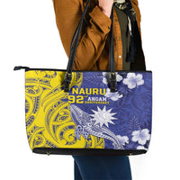 Nauru 92nd Anniversary Of Angam Leather Tote Bag Polynesian Whale Pattern LT05 - Polynesian Pride