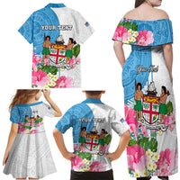 Personalized Fiji Day Family Matching Off Shoulder Long Sleeve Dress and Hawaiian Shirt Tanoa Hibiscus Fijian Tapa Masi Pattern LT05 - Polynesian Pride