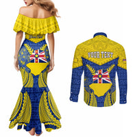 Personalized Niue Constitution Day Couples Matching Mermaid Dress and Long Sleeve Button Shirts Coat Of Arms Niuean Hiapo Pattern LT05 - Polynesian Pride