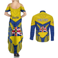 Personalized Niue Constitution Day Couples Matching Summer Maxi Dress and Long Sleeve Button Shirts Coat Of Arms Niuean Hiapo Pattern LT05 - Polynesian Pride