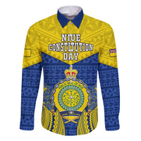 Personalized Niue Constitution Day Family Matching Summer Maxi Dress and Hawaiian Shirt Coat Of Arms Niuean Hiapo Pattern LT05 Dad's Shirt - Long Sleeve Yellow - Polynesian Pride