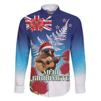 New Zealand Kiwi Christmas Family Matching Mermaid Dress and Hawaiian Shirt Xmas Vibe LT05 Dad's Shirt - Long Sleeve Blue - Polynesian Pride