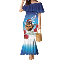 New Zealand Kiwi Christmas Family Matching Mermaid Dress and Hawaiian Shirt Xmas Vibe LT05 Mom's Dress Blue - Polynesian Pride