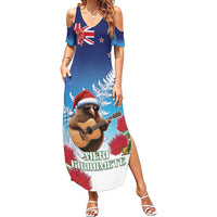 New Zealand Kiwi Christmas Family Matching Summer Maxi Dress and Hawaiian Shirt Xmas Vibe LT05 Mom's Dress Blue - Polynesian Pride