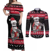 New Zealand Santa Tiki Christmas Couples Matching Off Shoulder Maxi Dress and Long Sleeve Button Shirt Meri Kirihimete