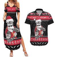 New Zealand Santa Tiki Christmas Couples Matching Summer Maxi Dress and Hawaiian Shirt Meri Kirihimete