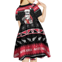 New Zealand Santa Tiki Christmas Kid Short Sleeve Dress Meri Kirihimete